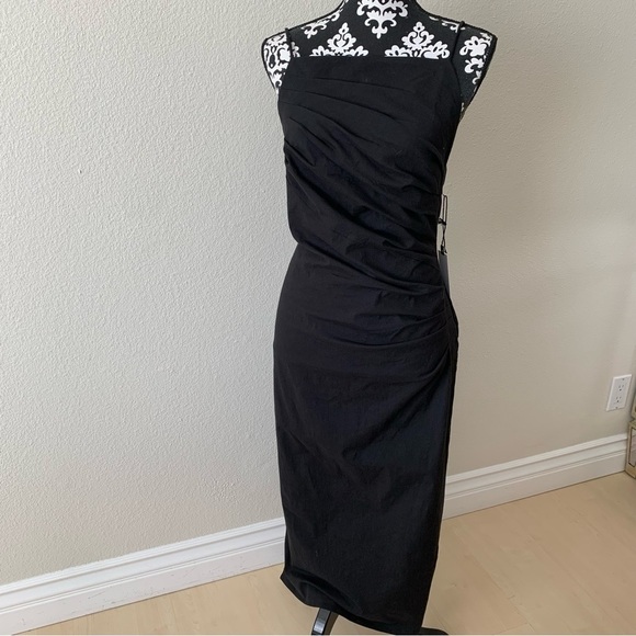 NWT ASTR the label Women's Armona Dress Black Ruched Sz Large Midi. - Picture 5 of 13